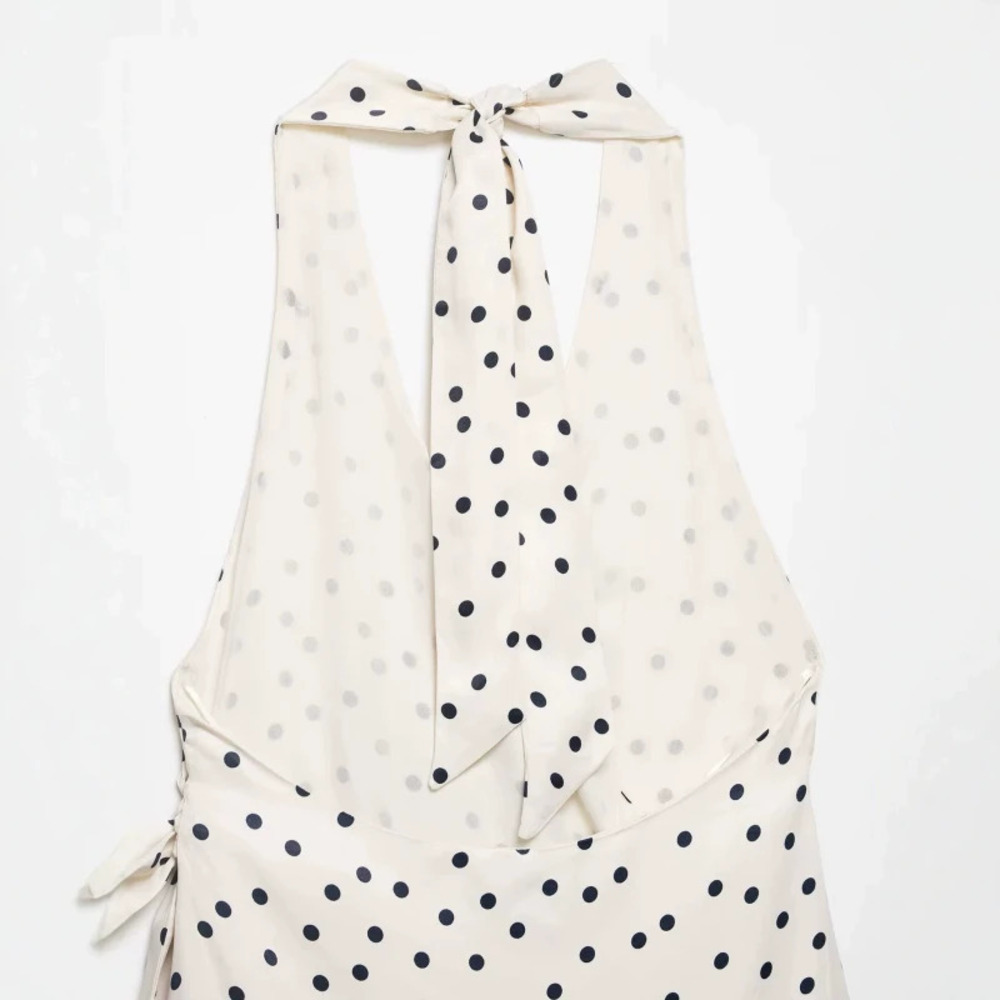 ZARA Fashionable Versatile Polka Dot Silk Satin Halter Neck Dress